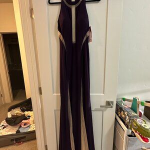 STUNNING JVN BY JOVANI CUTOUT MESH PLUM PURPLE DRESS
